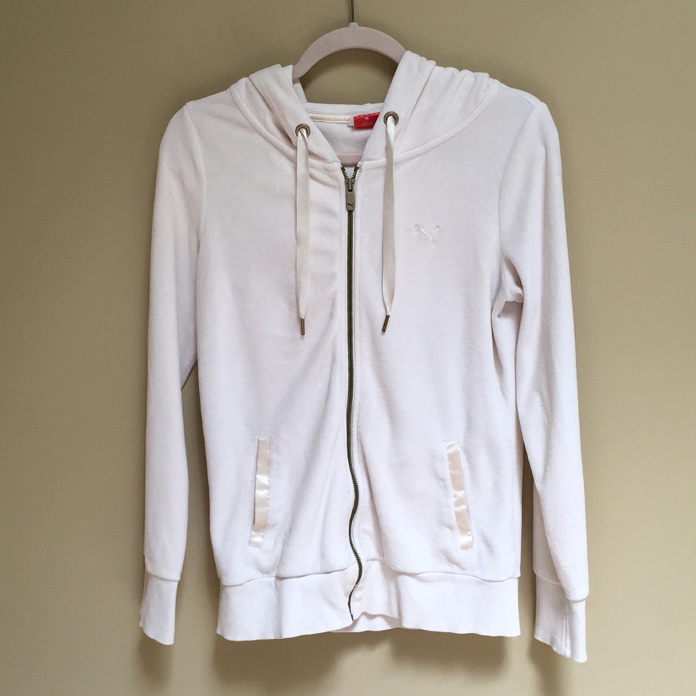 Puma Off White Velour Zippered Hoodie Size S - Picture 1 of 4